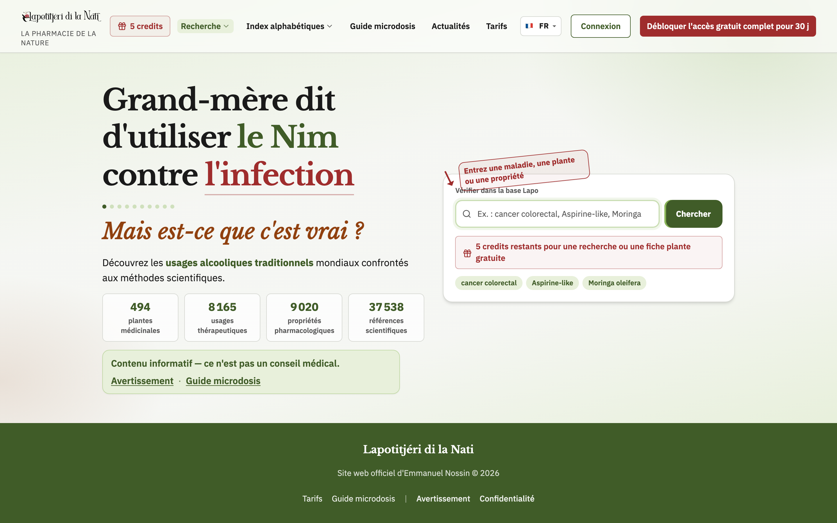 Accueil avec le bandeau de recherche
