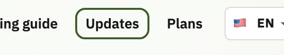 Site menu with Updates highlighted next to Pricing