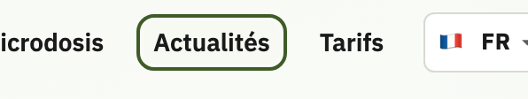Menu du site avec l’entrée Actualités mise en évidence à côté de Tarifs