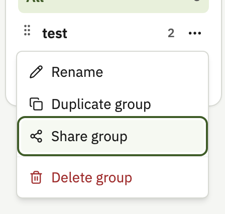 Group ⋮ menu with Share group highlighted