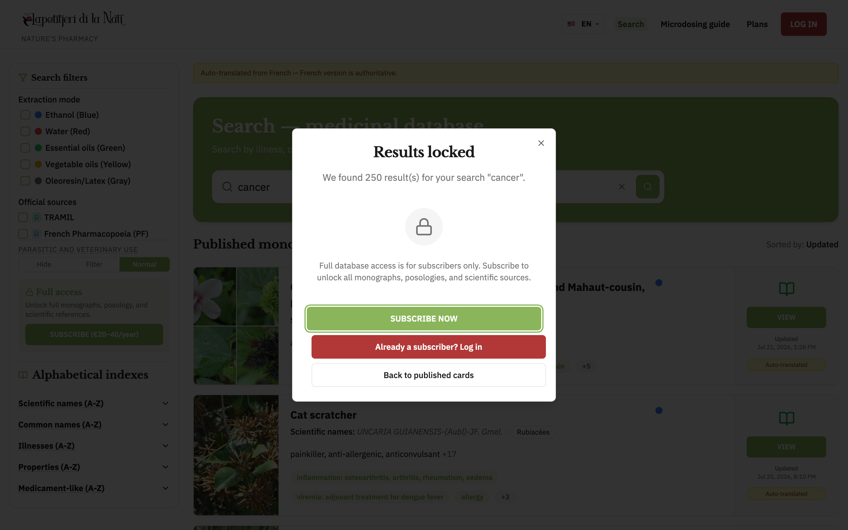 Older search: side filter panel and results