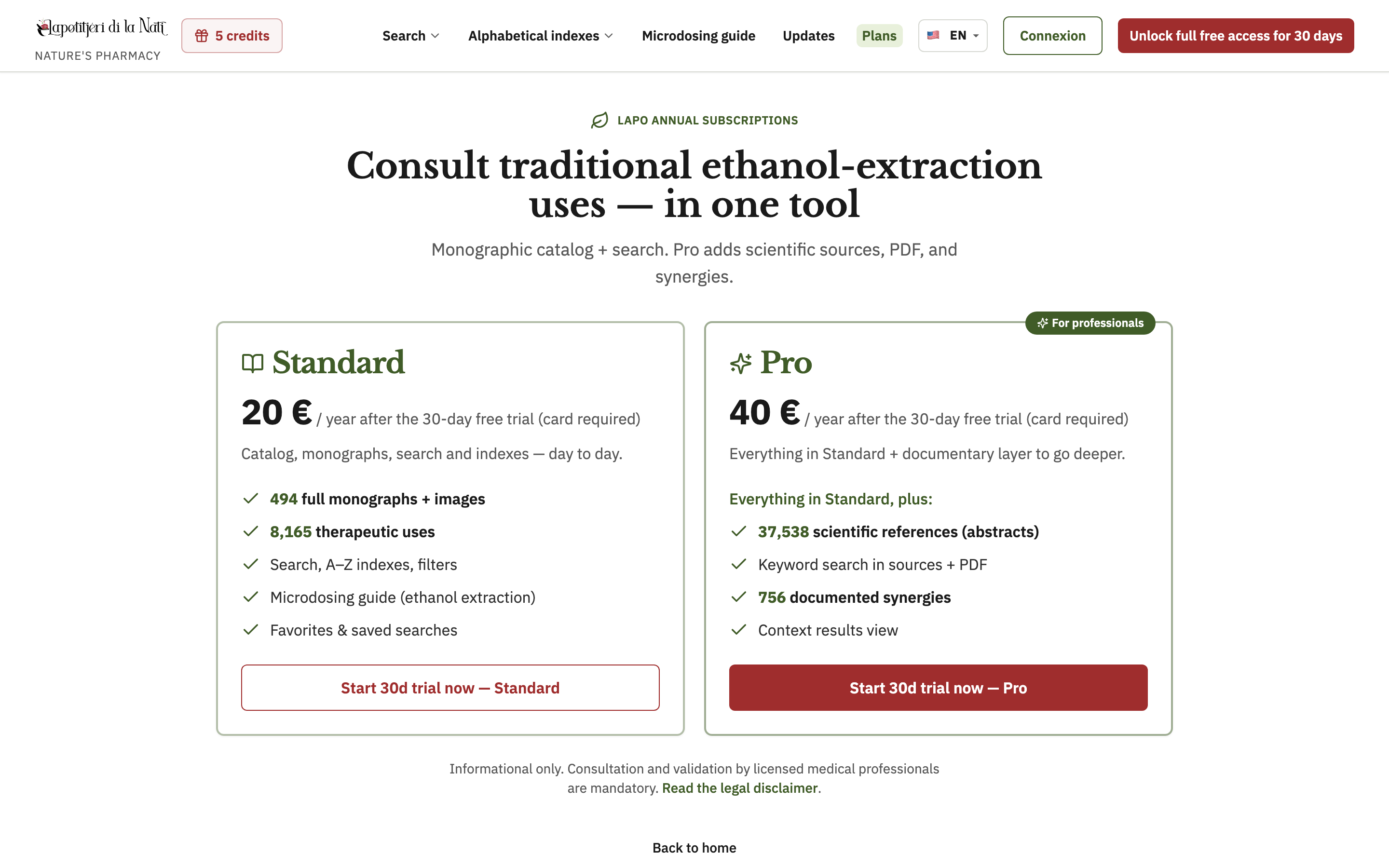 Pricing page on desktop
